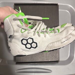 Stylish White and Green Kids Wrestling Shoes. Rudis Brand.